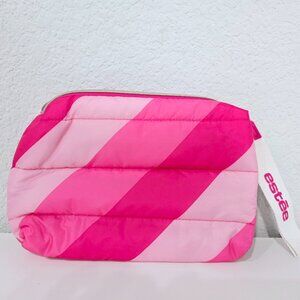 Estee Lauder Quilted Puffer Pink Striped Women's Zipper Cosmetic Pouch Bag